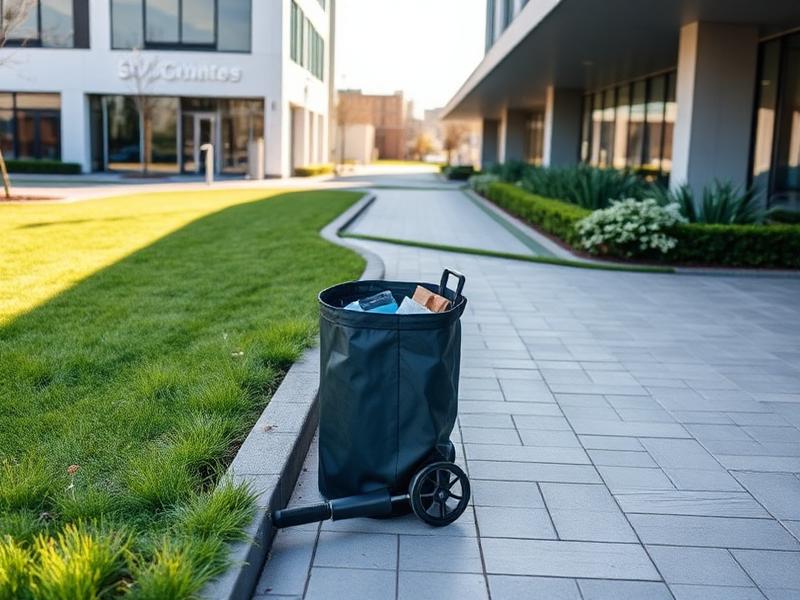 Tidy commercial property walkway during a scheduled grounds litter pickup