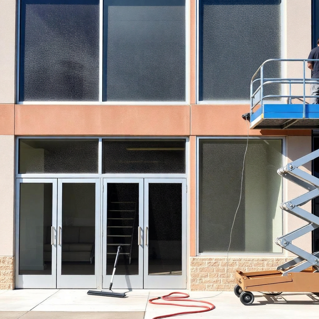 Squeegee pulling a streak-free stripe across glass